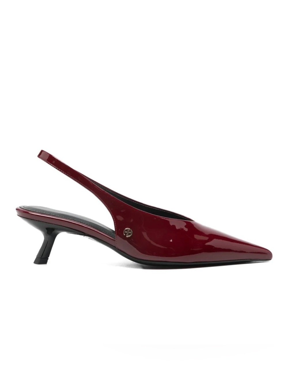 Anine Bing Hilda Pumps Burgundy Patent Slingback Pointed-Toe Kitten Heel